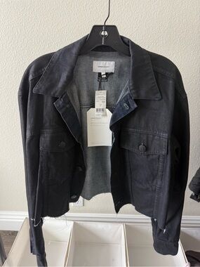 Current/Elliott Fray Hem Coated Black Denim Jacket